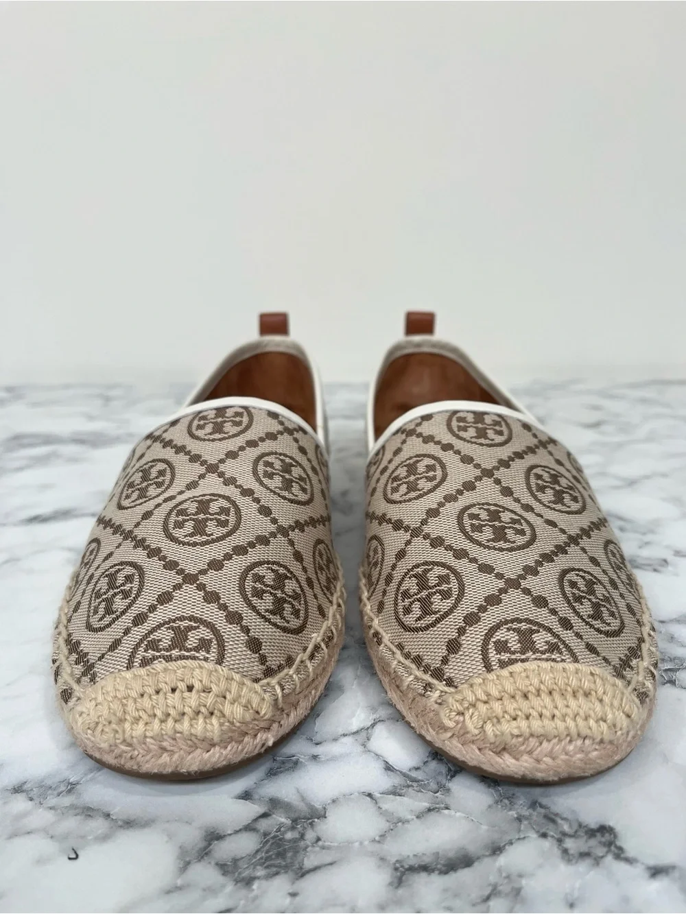 Tory Burch T Monogram Espadrille Flats Shoes Tan Brown 9.5
